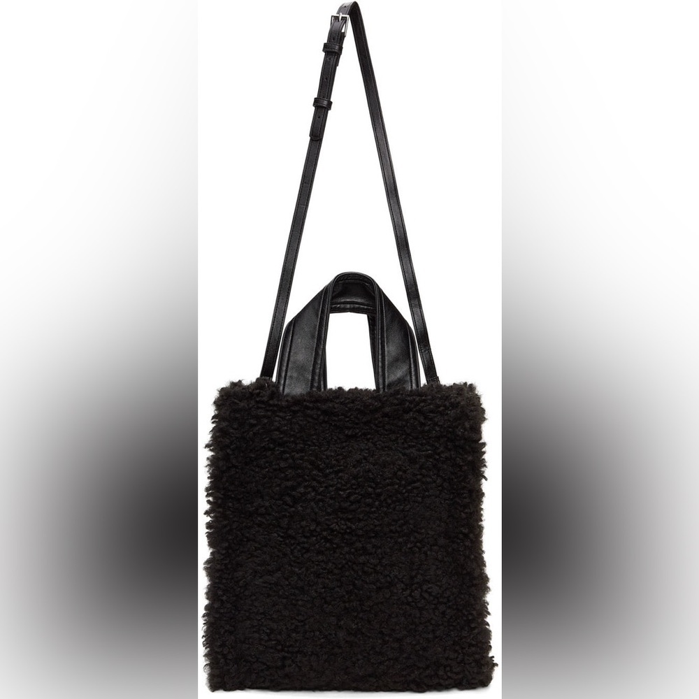 Stand Studio Elegant Leia Black Shearling Shoulder Faux Fur Tote Tote